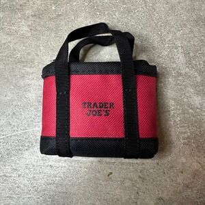 Trader Joe's Micro Tote Red Black Mini Bag with Reusable Grocery Bag SKU 73712